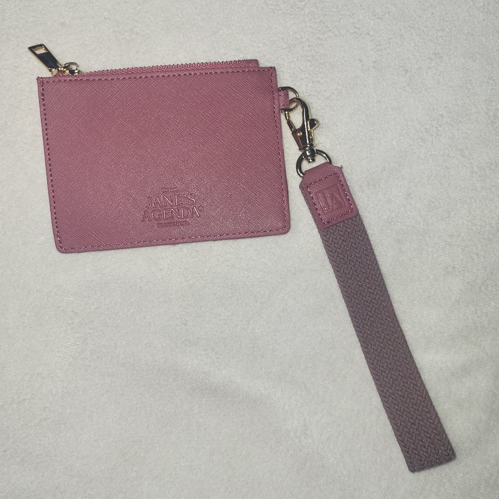 Janes's Agenda Saffiano Vegan Card Holder Detachable Wrist Strap‎ Rouge Pink